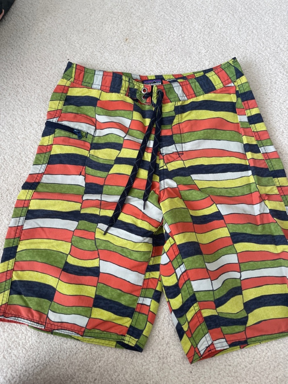 Patagonia Multicolor Striped Swim Board Shorts - Lime, Orange, Navy, White
